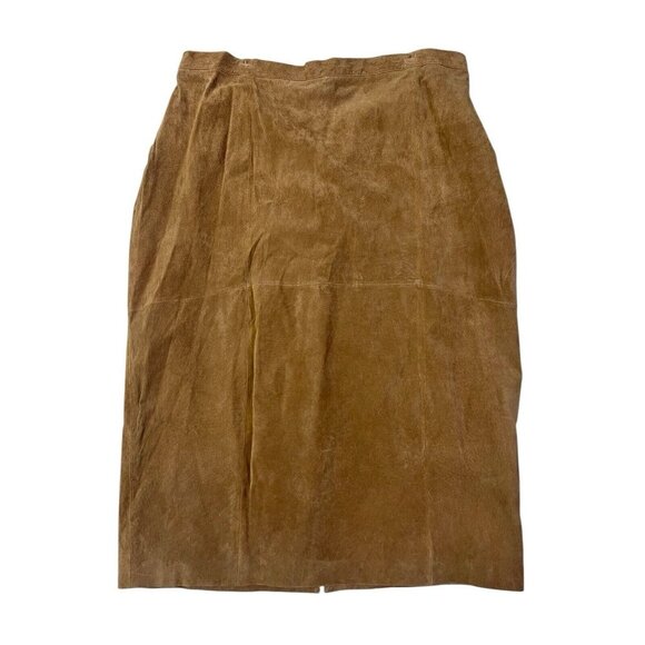 Vtg Suede Maxi Skirt 24W Tan 100% Leather Country Western Neutral Classic Modest - Picture 1 of 14